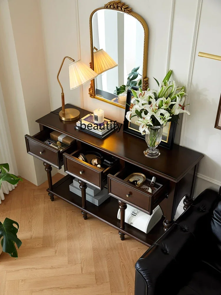 American Light Luxury Console Tables Home Distressed Locker French Retro Solid Wood Sideboard