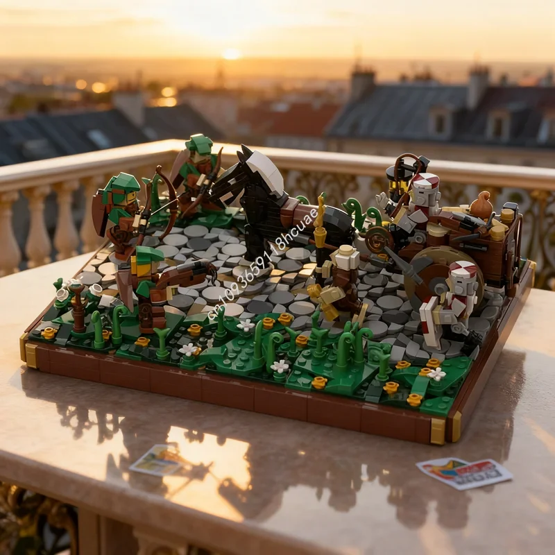 

1173 детали MOC: Средневековое нападение на сборщиков налогов, модель из строительных блоков, креативная идея для игрушек, развивающая игрушка, рождественский подарок, конструктор на день рождения