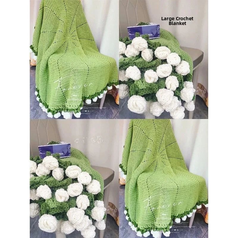 手作りdiyかぎ針編み材料キット-ローズブーケブランケットヤーン-ベルフラワーギフトクラフト-ウール糸-中細