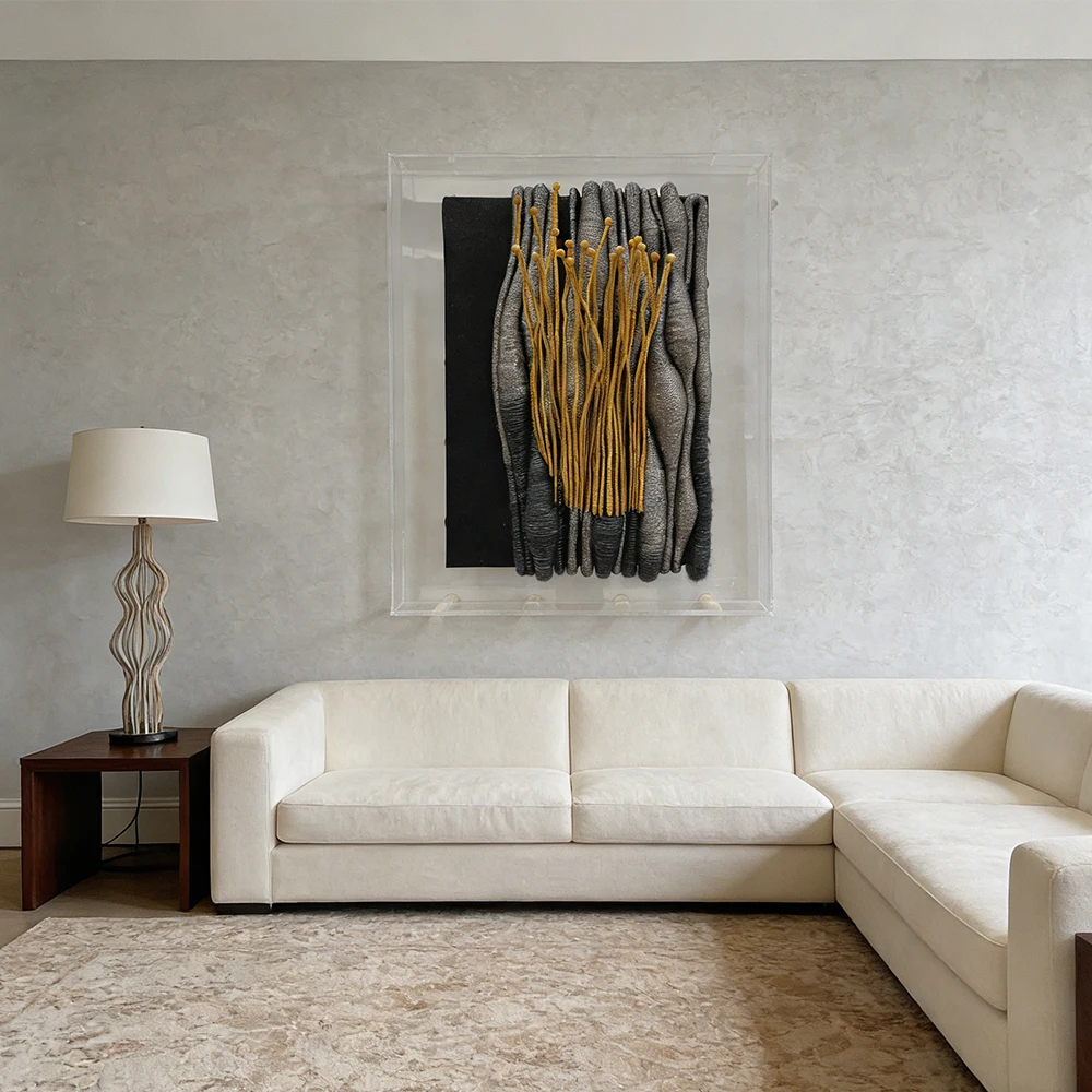 X* Modern Luxury Woven Art Framed Monochrome Textured Wall Sculpture for Upscale Living Spaces#