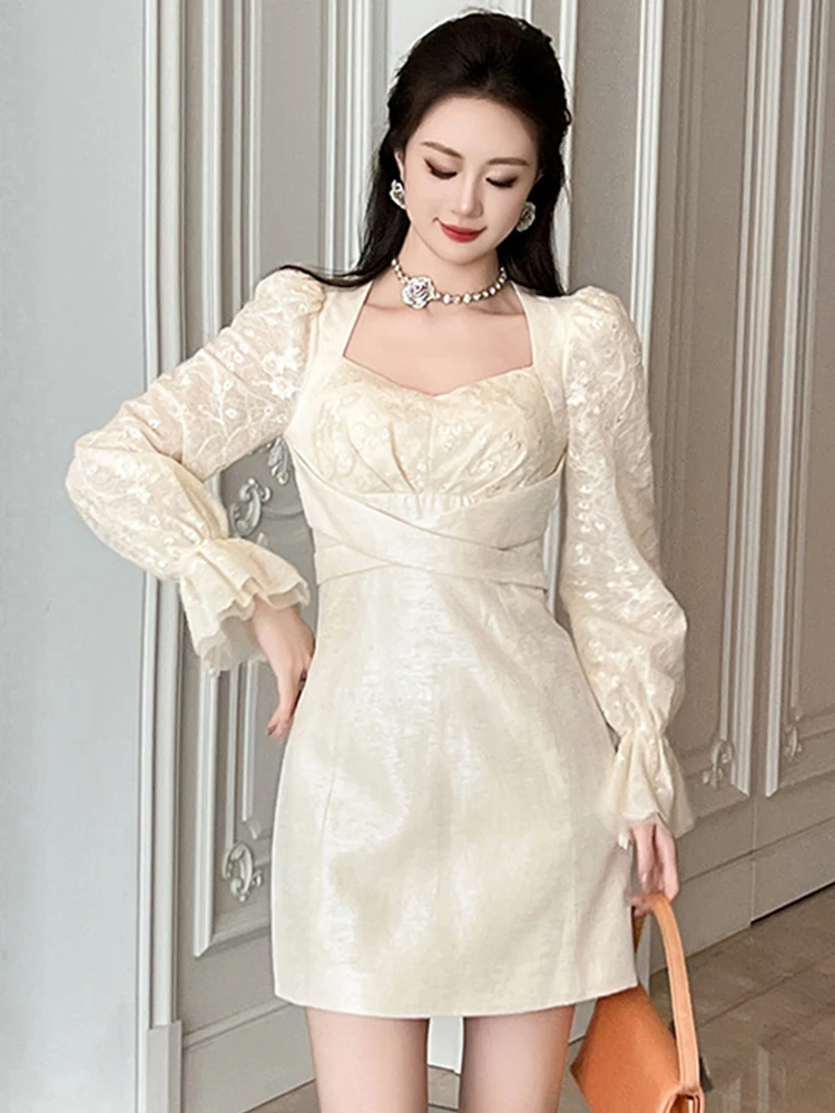 Francês elegante vestidos de baile das mulheres bonito adorável renda malha splice vestido curto feminino festa aniversário data vestidos banquete roupas