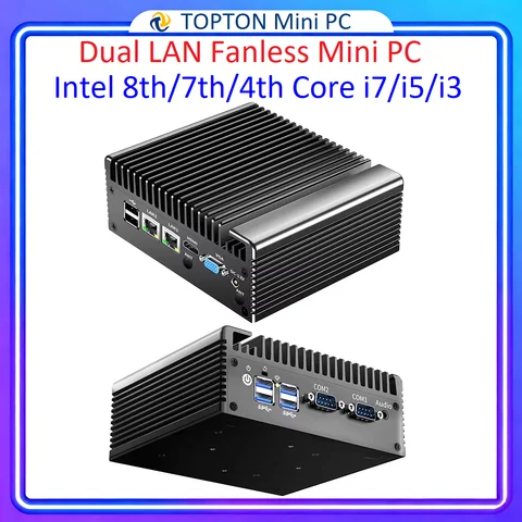 Topton Firewall Mini PC Fanless Dual LAN Intel Core i7 4500U i5 8250U i3 7100U 6xUSB HDMI+VGA Industrial Computer Home Server