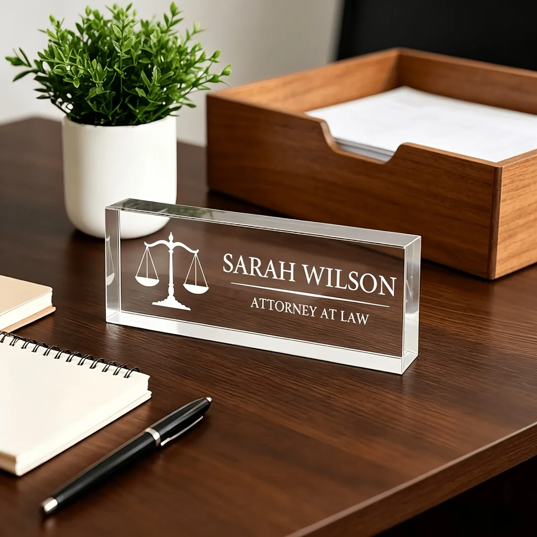 Personalized Lawyer & Judge Acrylic Desk Name Plate, Custom Clear Sign, Law School Graduation Attorney Thank‑You Gift