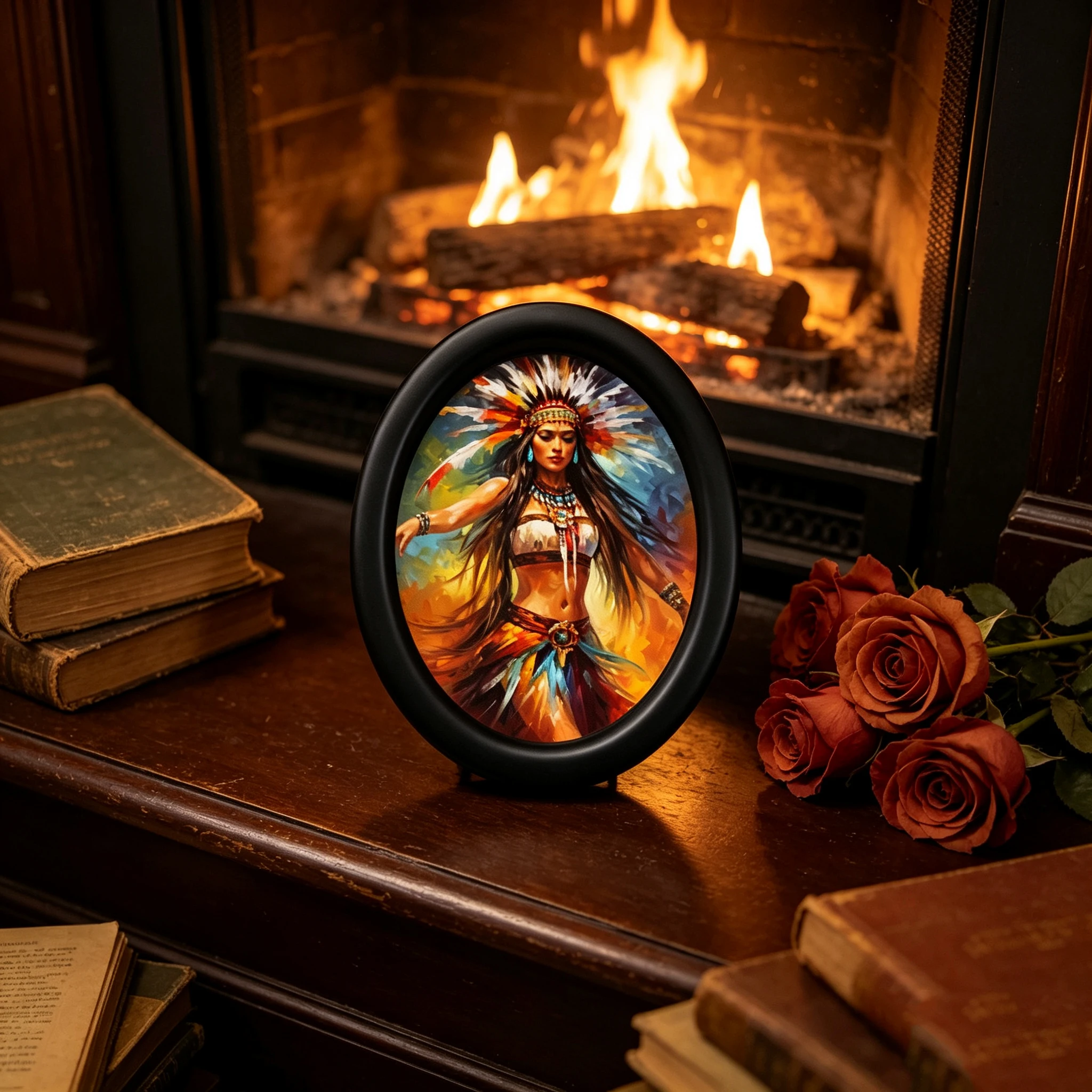 Colorful Women Portraits Art Stylish Wooden Elliptical Photo Frame, Perfect for Home & Holiday Decoration, Great Gift Choice