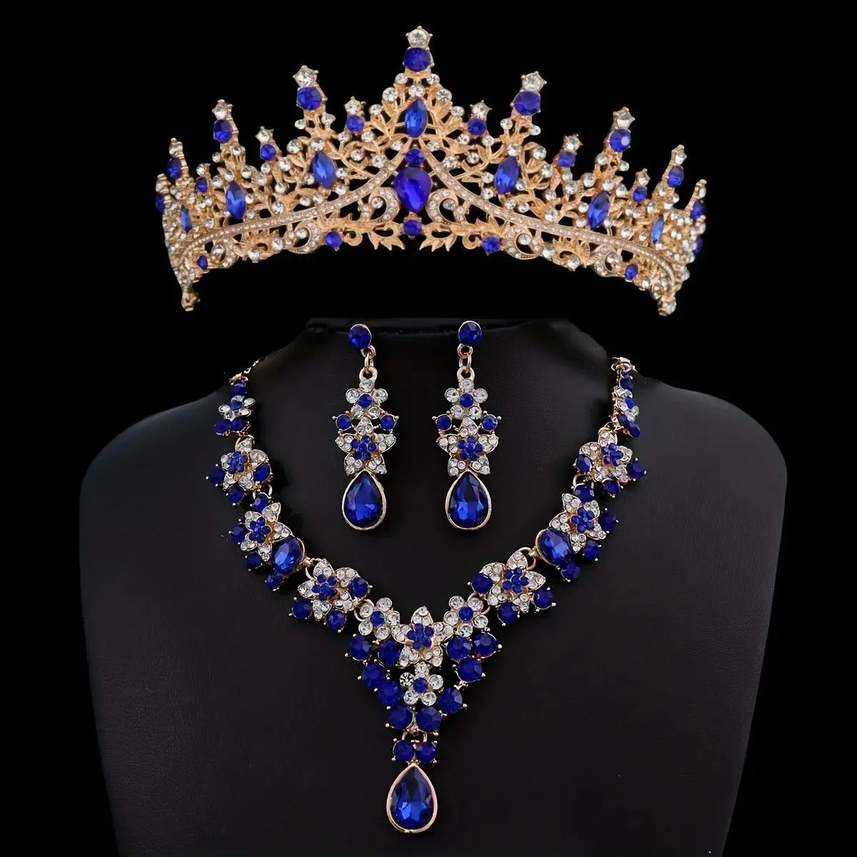 KMVEXO 3 قطعة/المجموعة الملكي الملكة التيجان وقلادة أقراط ل مجوهرات الزفاف مجموعات النساء العرائس الزفاف تاج حفلة موسيقية اكسسوارات #6