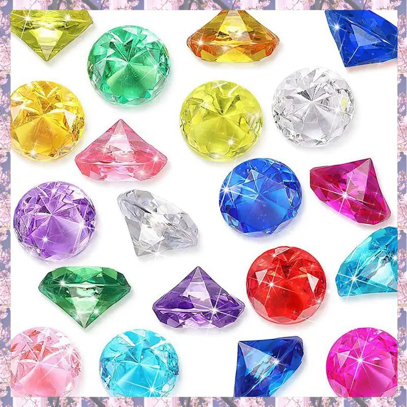 

T84C-24Pcs Diving Gem Pool Toys Include Colorful Diamonds Set Dive Toy Treasure Chest Underwater Swimming Toy Gem Pirate Box