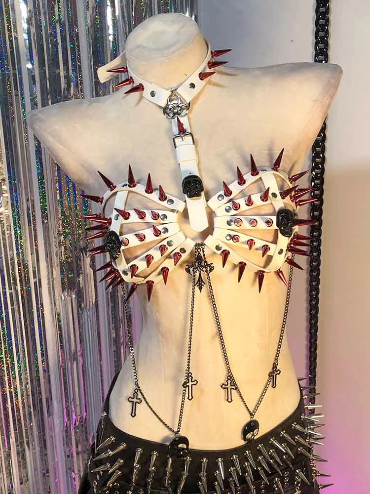 Y2K TOPS Studded Rivet Chain Grunge Cross DIY Goth Gothic Tank Harajuku Emo Eco Punk Rock E-Girls Kawaii 90s Hand Made