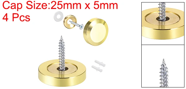 Uxcell 2/4/8 Stück 10/12/14/18/22/25mm Spiegelschrauben Dekorative Kappenabdeckung Nägel Poliertes Gold Silber – Detail 37