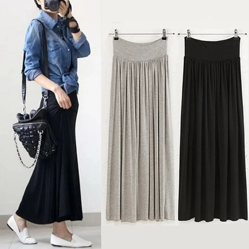 

Women A Line Bottom Pleated Skirts 2024 Summer Autumn Solid Elastic High Waist Modal Skirt Ladies Big Swing Long Maxi Skirt Saia