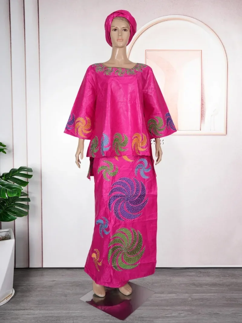 Plus Size African Clothes for Women 2025 New Dashiki Ankara Evening Gown Bazin Wedding Party Long Dresses with Headscarf