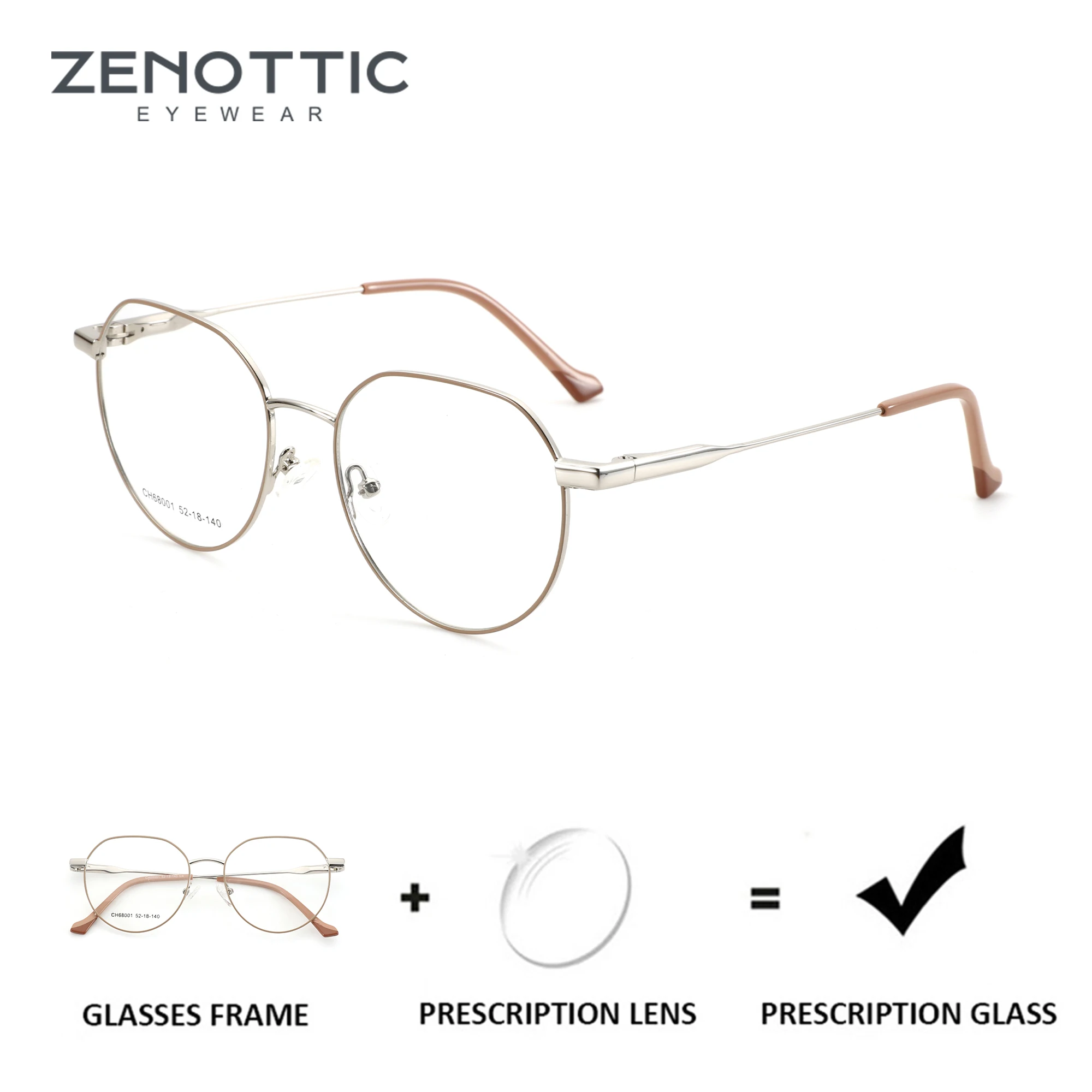 ZENOTTIC Metal Prescription Eyeglasses Women Round Optical Glasses Myopia Hyperopia Progressive Anti-Blu-ray