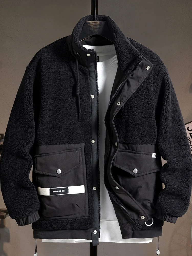 

Зимняя утепленная куртка из овечьего вельвета для мужчин, свободного кроя, в японском стиле, модная, теплая, рабочая одежда, верхняя одежда