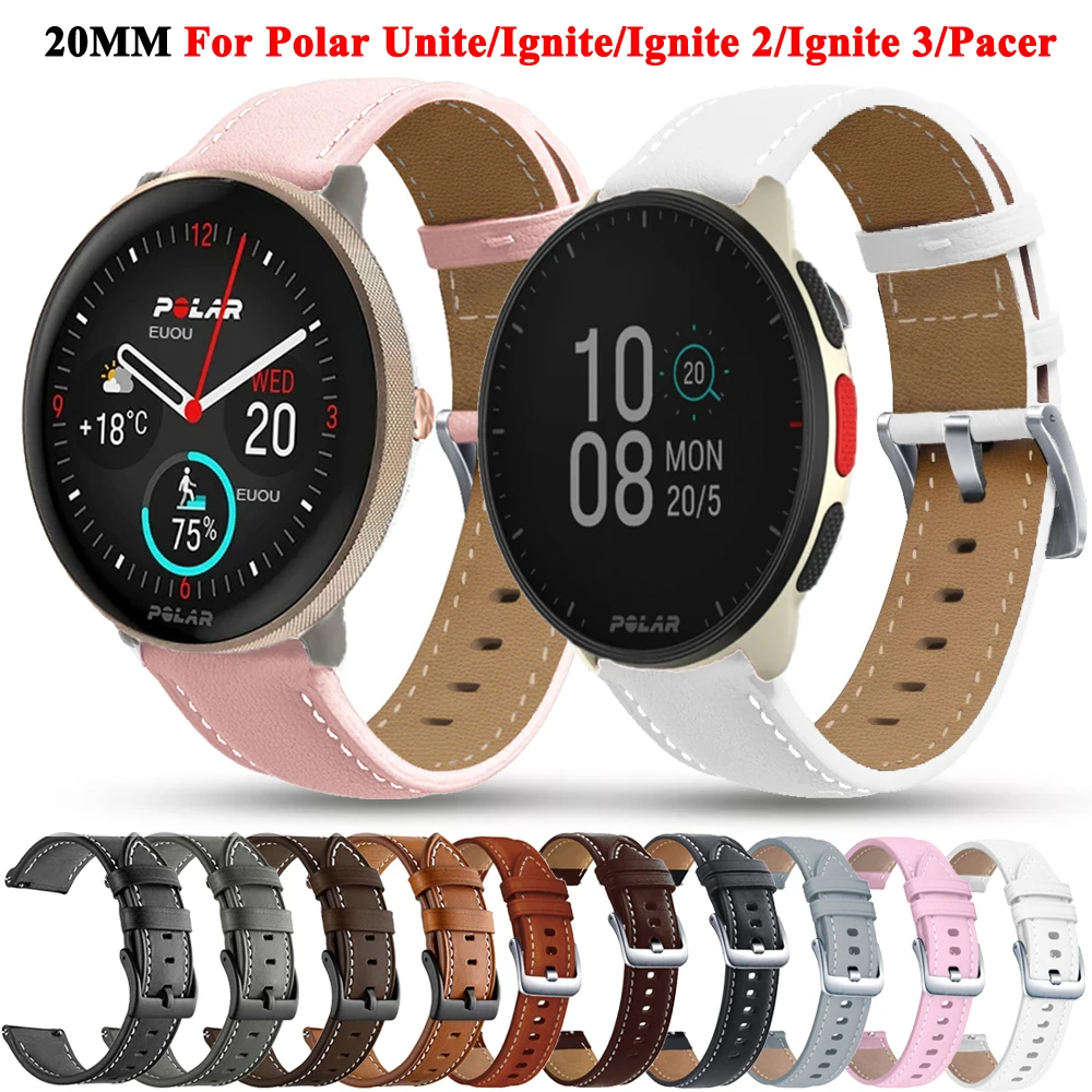 

Ремешок 20 мм для смарт-часов Polar Pacer, браслет для Polar Unite/Ignite 2/Ignite 3, спортивный кожаный браслет, ремешок для часов