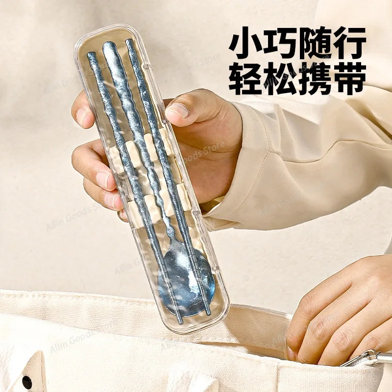 chopsticks, spoon set, portable box, tableware storage box for one person, three-piece set for office workers