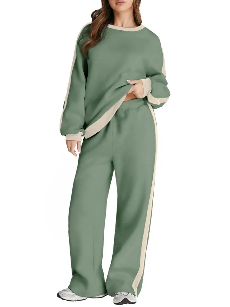 

Autumn Winter New Loose Sports Two-Piece Set Women's Fashion Long Sleeved O Neck Top And Pants Casual Sweatshirt Trousers Suit