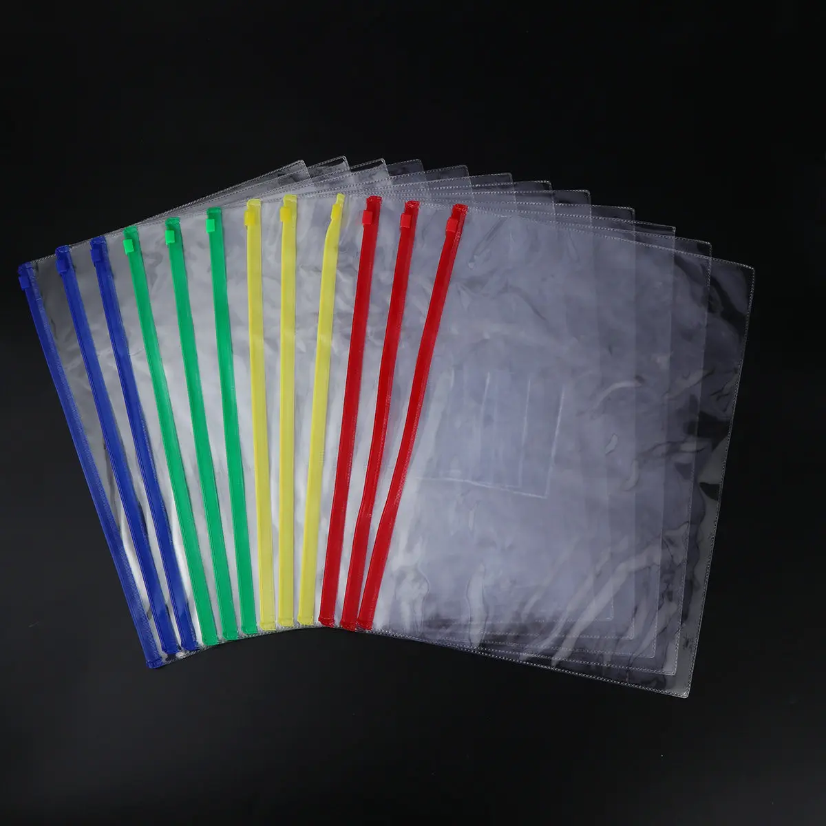 

40Pcs A5 PVC File Organizer Zipper Pouches 24x18cm Waterproof for Documents Red Yellow Blue Green File Bag