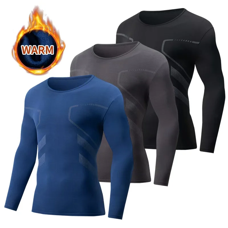 3/1 Piece Autumn/Winter Men's Fashionable Printed Casual Round Neck Long Sleeved T-shirt Comfortable Sports Warm Base Top Pants