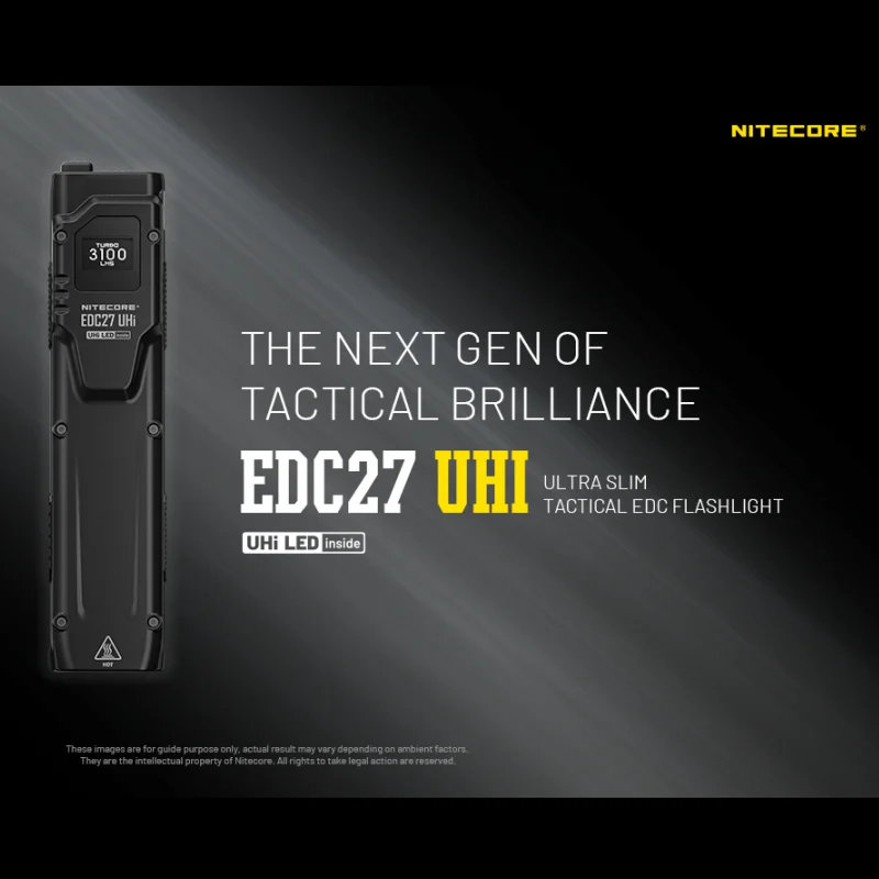 NITECORE EDC27 UHI Rechargeable Tactical Flashlight 3100Lumens  With OLED real-time Display Built-in battery Troch Light