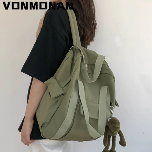 Nueva mochila de nailon impermeable de Color sólido para mujer, bolso escolar Simple para adolescente, bolso de mano de viaje, bolso para libros, mochila