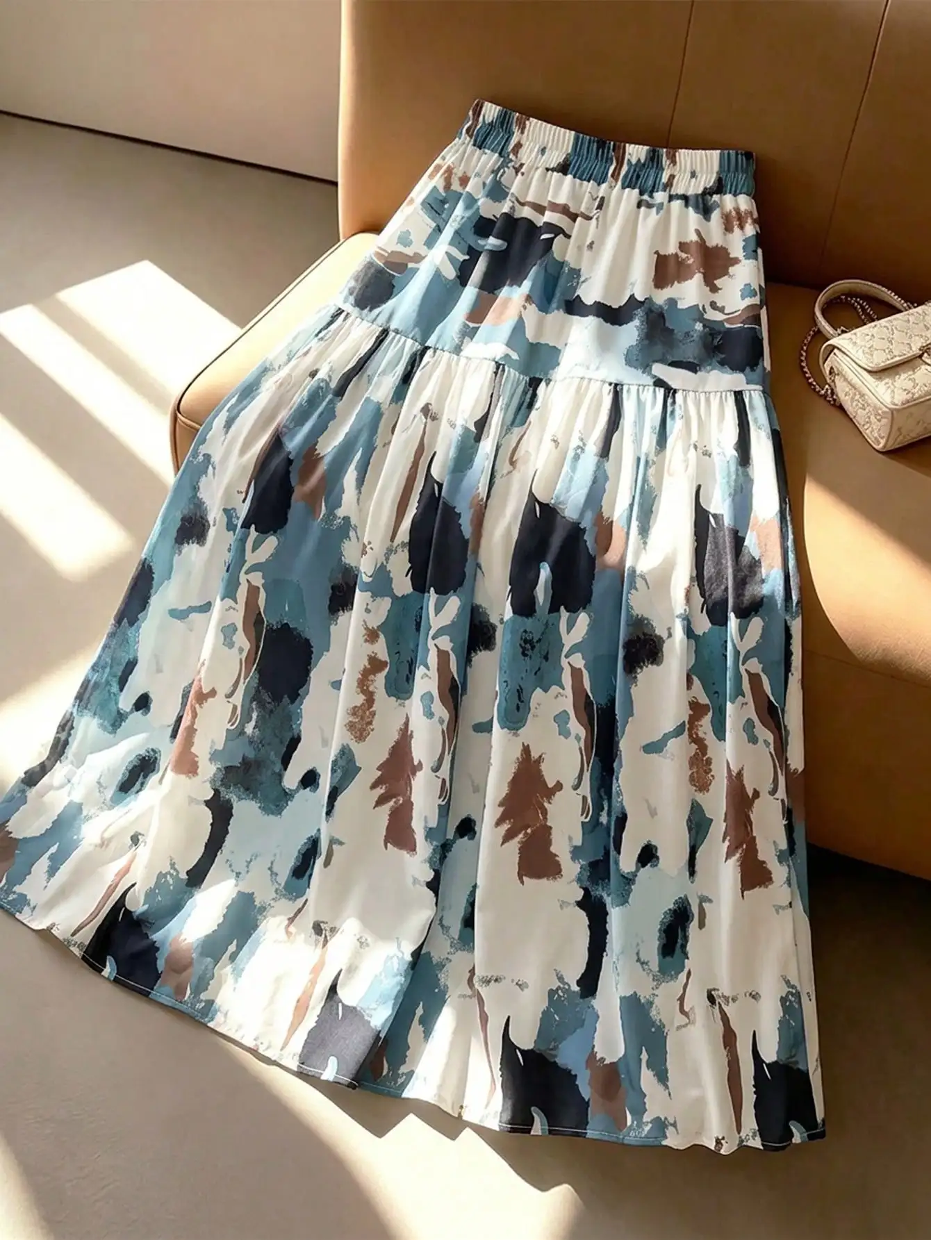 GlowEve Women's Summer Multi-Color Print Elastic Waist Patchwork Flared Long Skirt, EleBack To School, Teacher, Formal Occasions, Gifts, Dates, Street Photography, Summer Clothing, Summer Skirt, Summer Fashion Item, Niche Design, Versatile Skirt