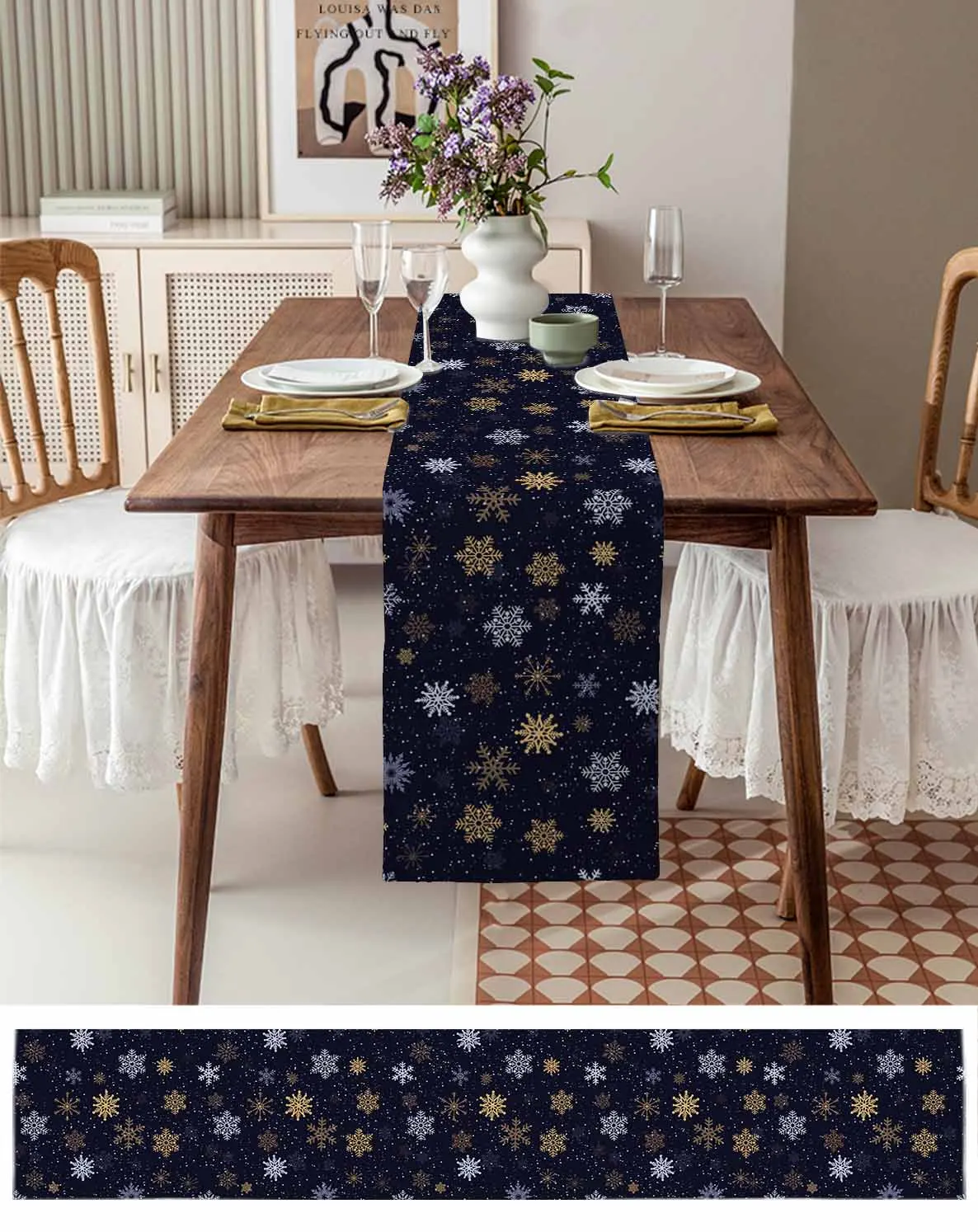 Snowflake Christmas Wave Point Decorations Coffee Table Decor Tablecloth Table Kitchen Decorative Table