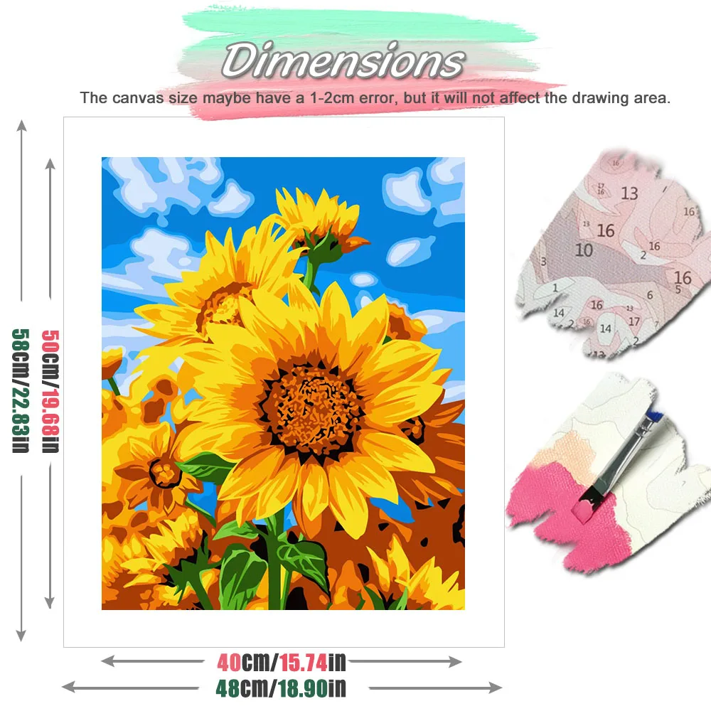 HUACAN Diy Oil Painting By Numbers Sunflower Floral Coloring On Canvas Home Decor Hobby Creative Art Wall Art