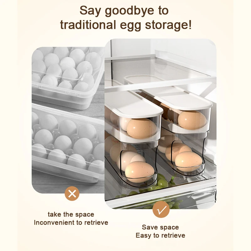 Egg Storage Box Food Grade Preservation Refrigerator Sorting and Packaging Sliding Rail Shelf Eggs Organizer Kitchen Shelves