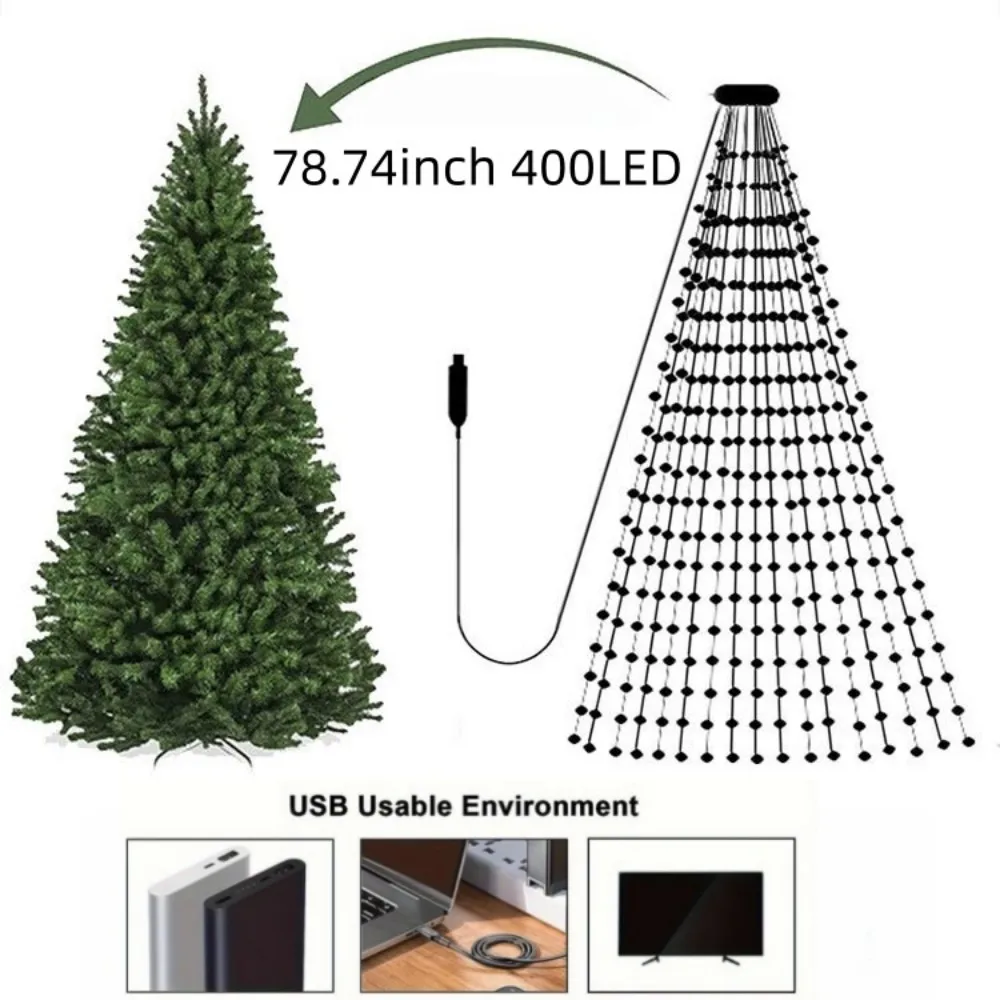 1 قطعة 2M400LED USB شجرة عيد الميلاد سلسلة أضواء ، 8 أوضاع الإضاءة ، الجلود خط إكليل الديكور ضوء عطلة جو الإضاءة
