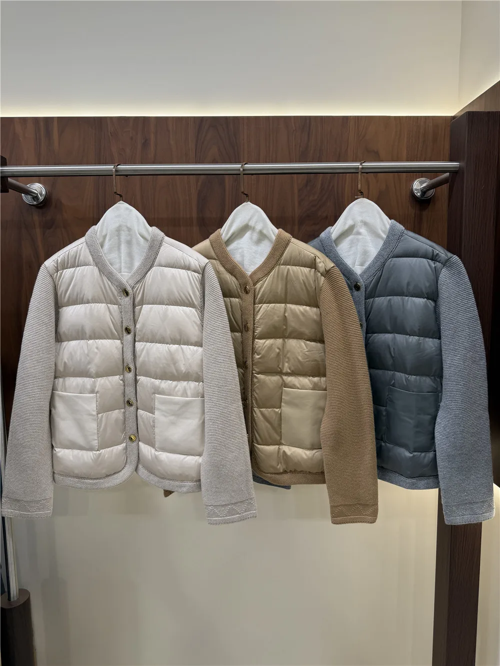 Women's Winter Down Jacket Cashmere Knitted Patchwork Lightweight Goose Down Casual Jacket For Woman