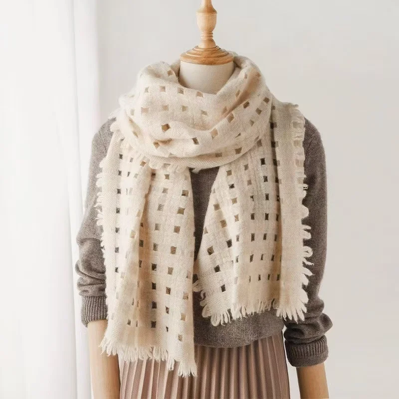 

MVLYFLRT Women's 100% Pure Cashmere Scarf High-End Knitted Solid Color Lace-Up Fashion Accessory for All Seasons