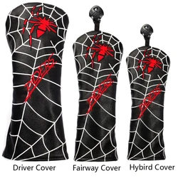 Black PU Leather Embroidery Golf Head Covers  Driver Fairway Woods Hybird Blade Large Mallet Putter Cover
