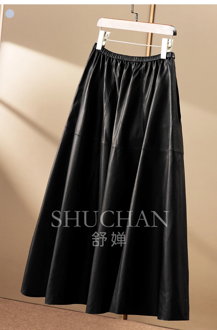 Urban Temperament Oil Wax Soft Schaffell A-förmiger Regenschirmrock Damen 01F9 Koreanische Modekleidung