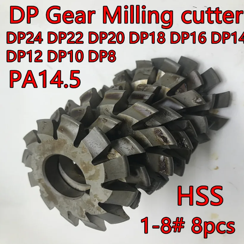 

LivterDP24 DP22 DP20 DP18 DP16 DP14 DP12 DP10 DP8 1-8# 8pcs/set PA14.5 HSS Gear Milling cutter Free shipping