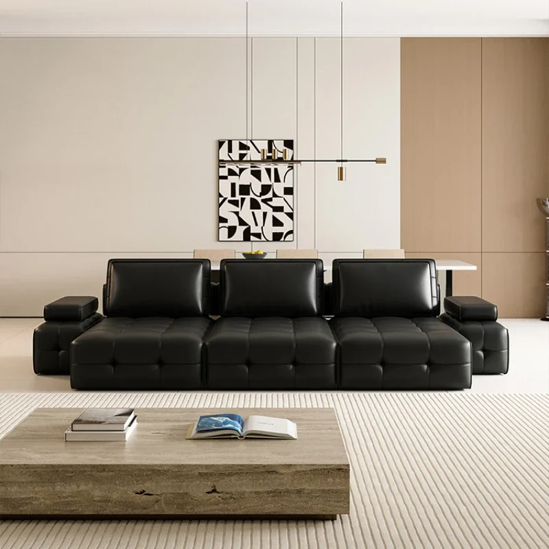 وظيفة كهربائية إيطالية أريكة سرير الطبقة الأولى جلد البقر شقة صغيرة أريكة سرير قابل للسحب مستقيم Divano Letto أثاث المنزل #3