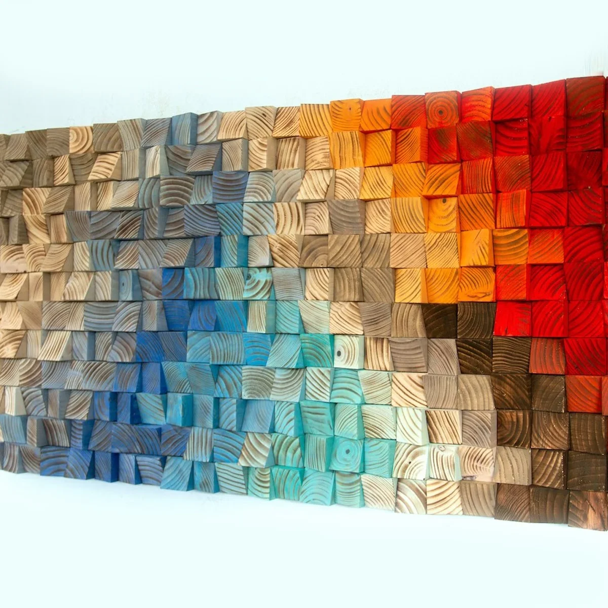 Modern Wood Wall Sculpture rainbow rustic wooden reclaimed wood decoration abstract painting wall art Ombre wall Art piece