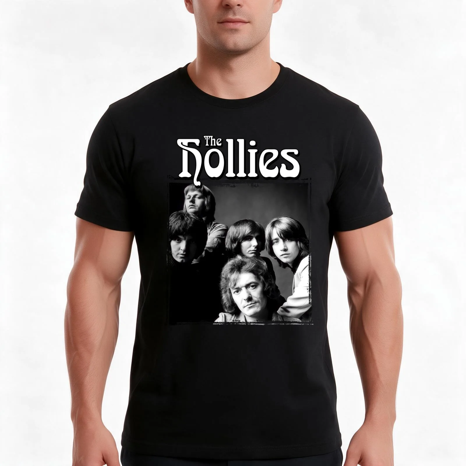 The Hollies British T-Shirt, Summer Casual Cotton Tee, Oversized Streetwear Tops, Vintage Graphic Print, Loose Fit Short Sleeve