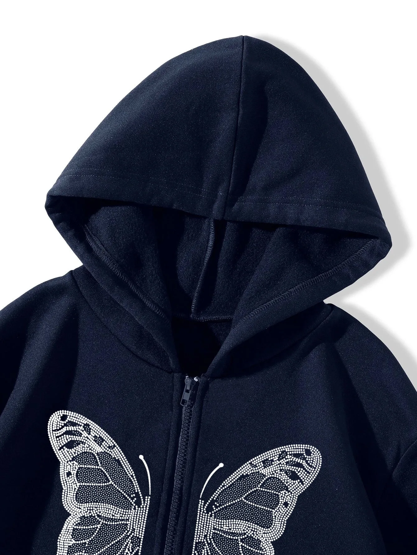Xuanshow Herbst Winter Frauen Reiß verschluss Hoodie Sweatshirt Schmetterling lose Reiß verschluss Vorder tasche lässig Streetwear Kapuze Jacke Mantel – Detail 6