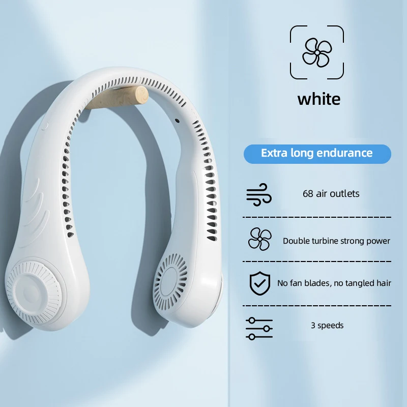 Hot Summer Selling Mini Silent Cooling Fan USB Rechargeable Portable Wearable Leaf-Less Outdoor Sports Neck Fan