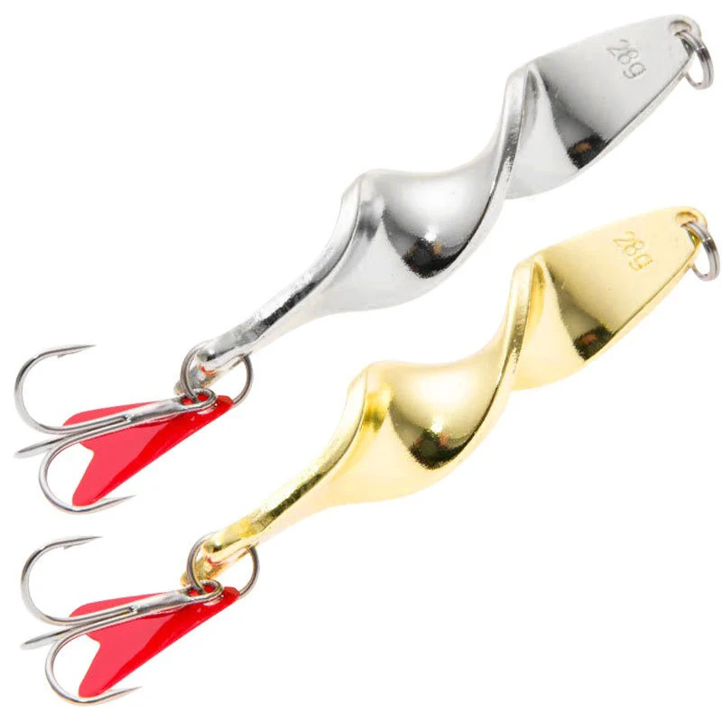 1PC Trolling Spinning Spiral Long Cast Spoons Fishing Lure Spinner 10g 14g 21g 28g Screw Rotation Metal Jigbait Red Hear Sequins