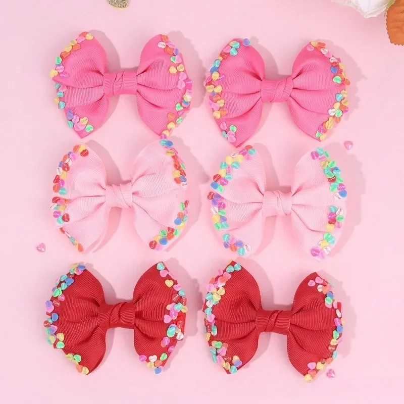 

8pcs/ Solid Color Hair Bows Clips for Girls Candy Rainbow Grosgrain Ribbon Bowknot Hairpin Alligator Clip Hair Accessories Kids