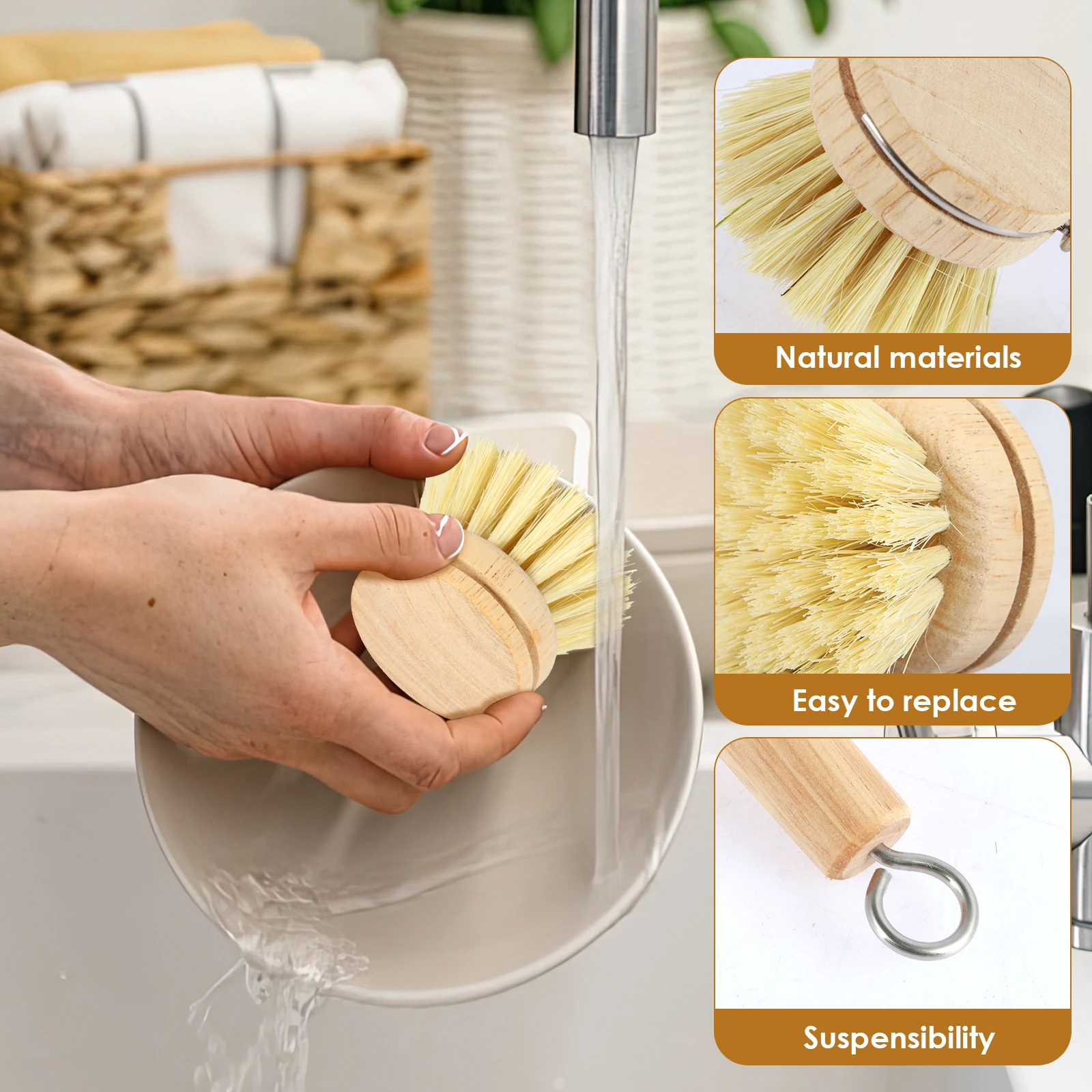 4/5Pcs Bamboo Dish Scrub Brushes Replaceable dish brush Kitchen Wooden Cleaning Scrubbers Household Cleaning Brush Cleaning Tool