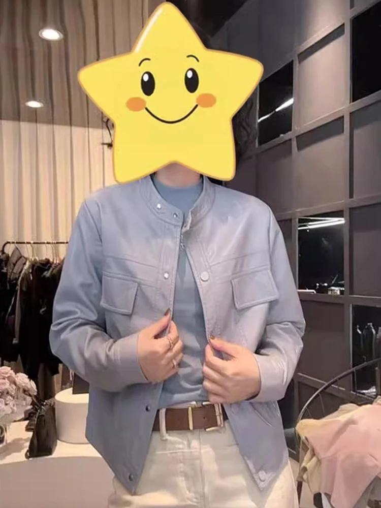 Jaqueta de Couro Retro Casual para Mulheres, Design Único, Com Botões Decorativos, Estilo Slimming para Primavera