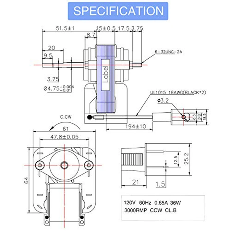 Badkamer Ventilatie Uitlaat Ventilator Motor Kit Vervanging Elektromotor Set Compatibel Voor Nutone Broan 50cfm 120V Us Plug