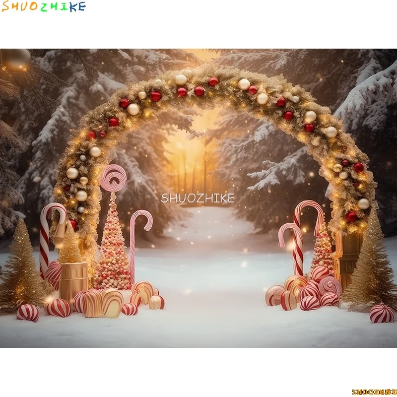 Christmas Tree With Gift Boxes Photography Backdrops Winter Snow Decorations Wooden Door Fireplace Room Background Props WR-14