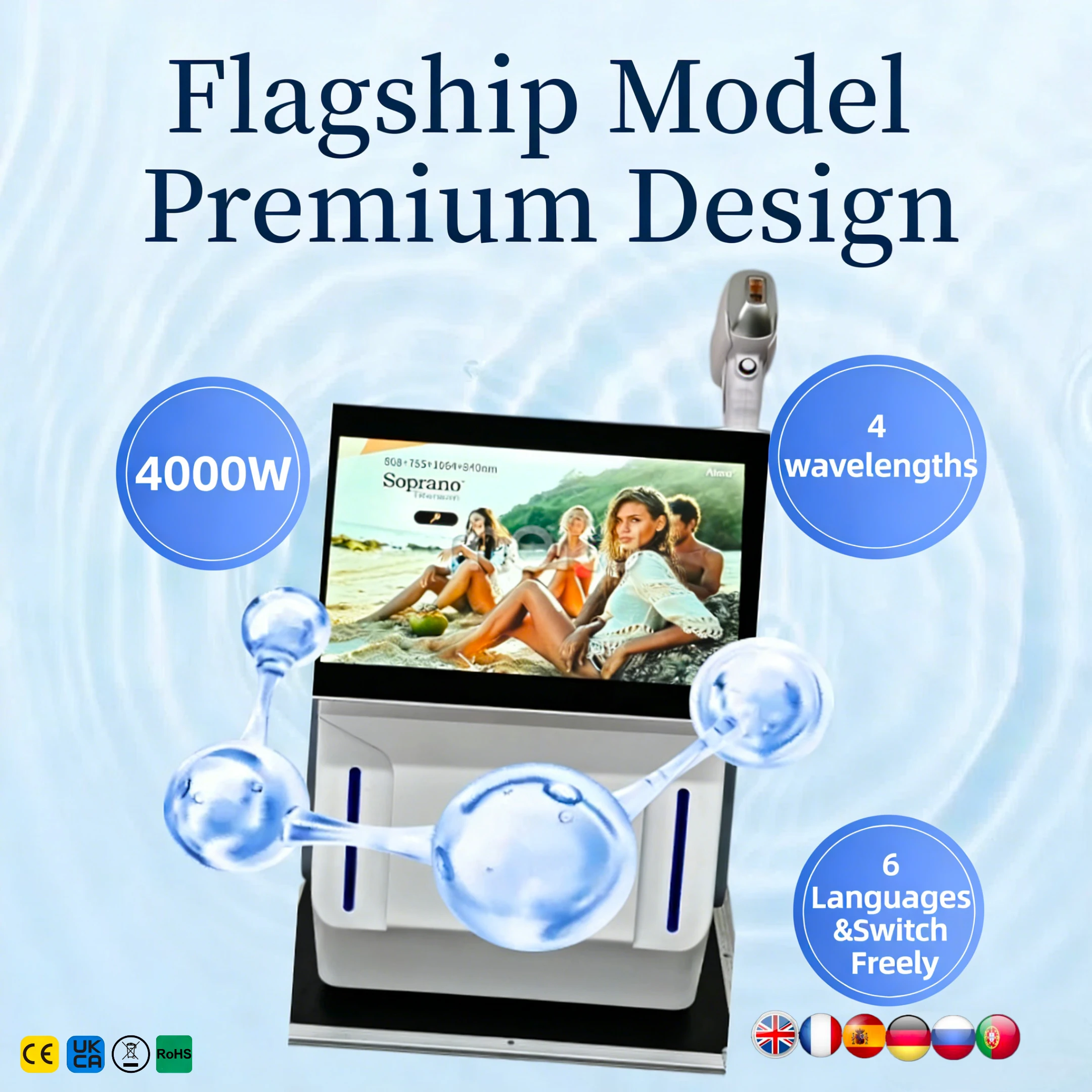 

Лазерный диодный аппарат для безболезненной эпиляции 2026 года, 600–1600 Вт, 4 длины волны, с охлаждающим наконечником, подходит для лица и всего тела, CE