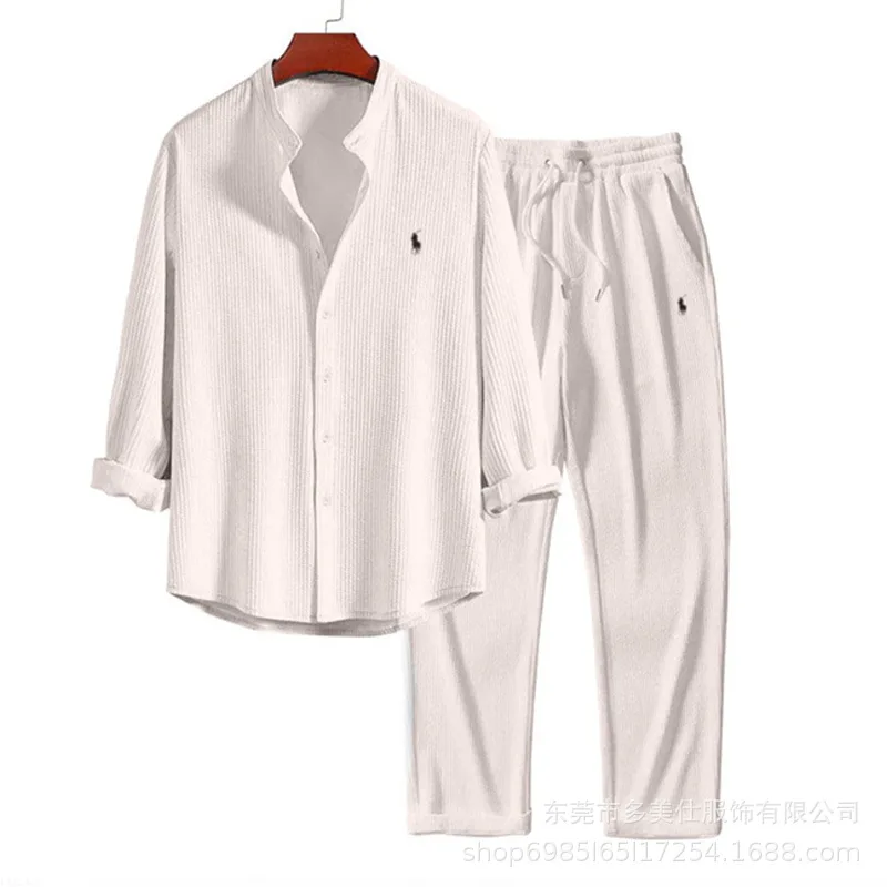 Fashion Casual Simple Pant Sets Men's Solid Color Loose Single-breasted Shirts Trousers Two Piece Set Vacation Style Clothing