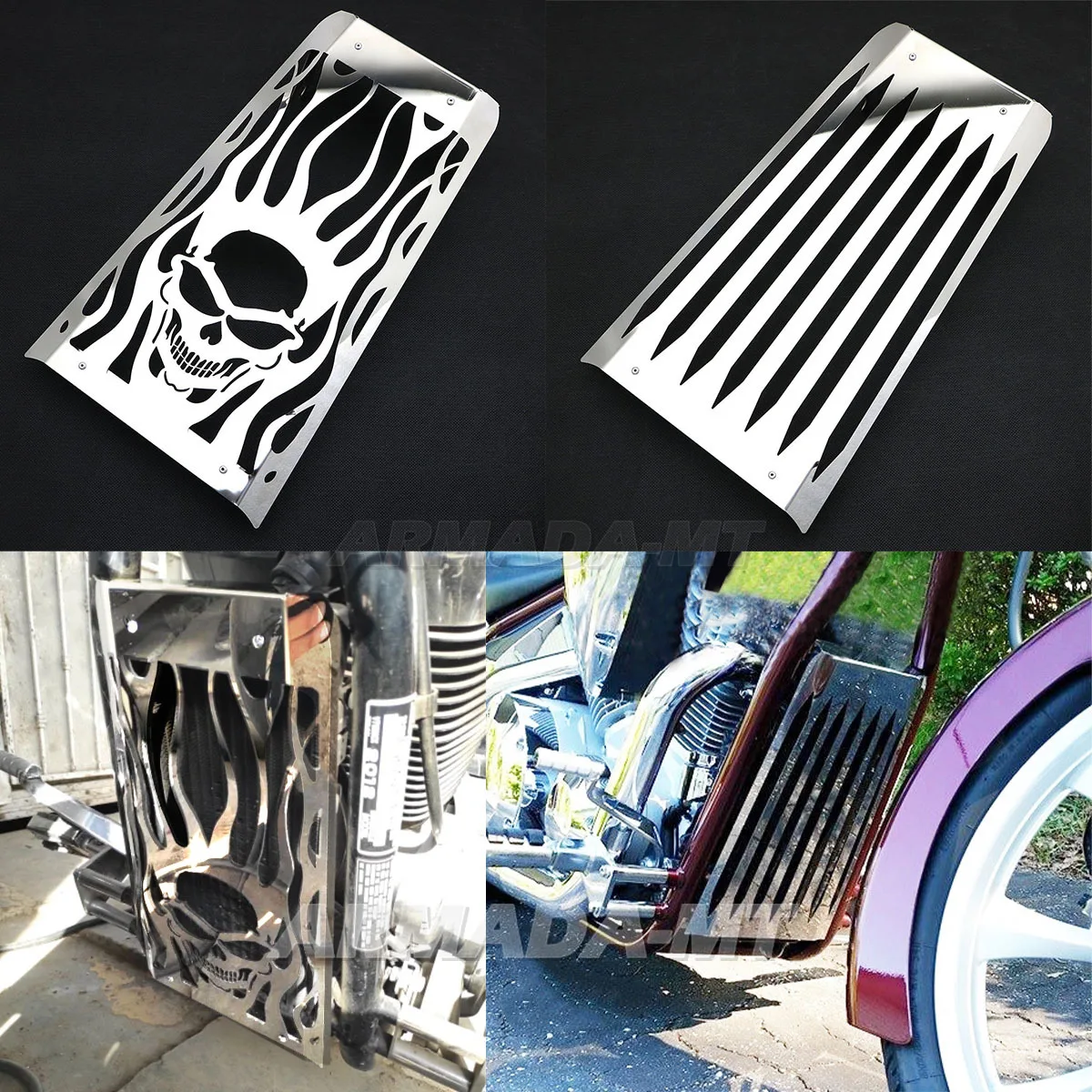 For Honda Fury VT1300 CX CXA 2010-2010 Motorcycle Radiator Cover Skull Flame Polished Stainless Steel Grill Guard Protector