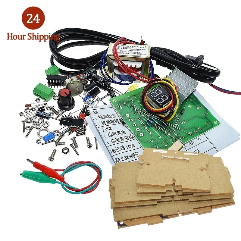 EU 220V DIY LM317 Adjustable Voltage Power Supply Board Learning DIY Kit With Case output 1.25V-12V