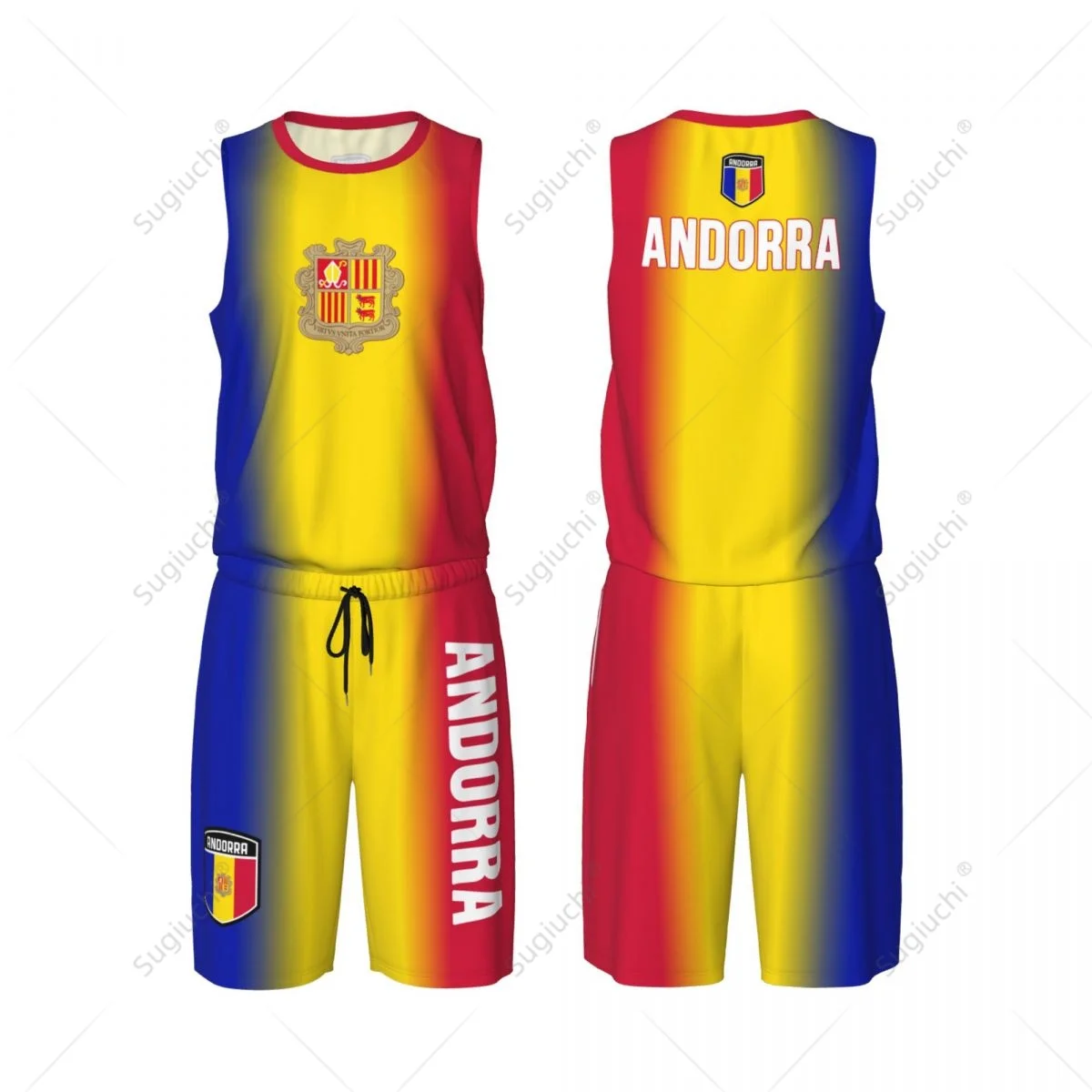 Men Andorra Flag Basketball Jersey Set Mesh Shirt & Pants Sleeveless