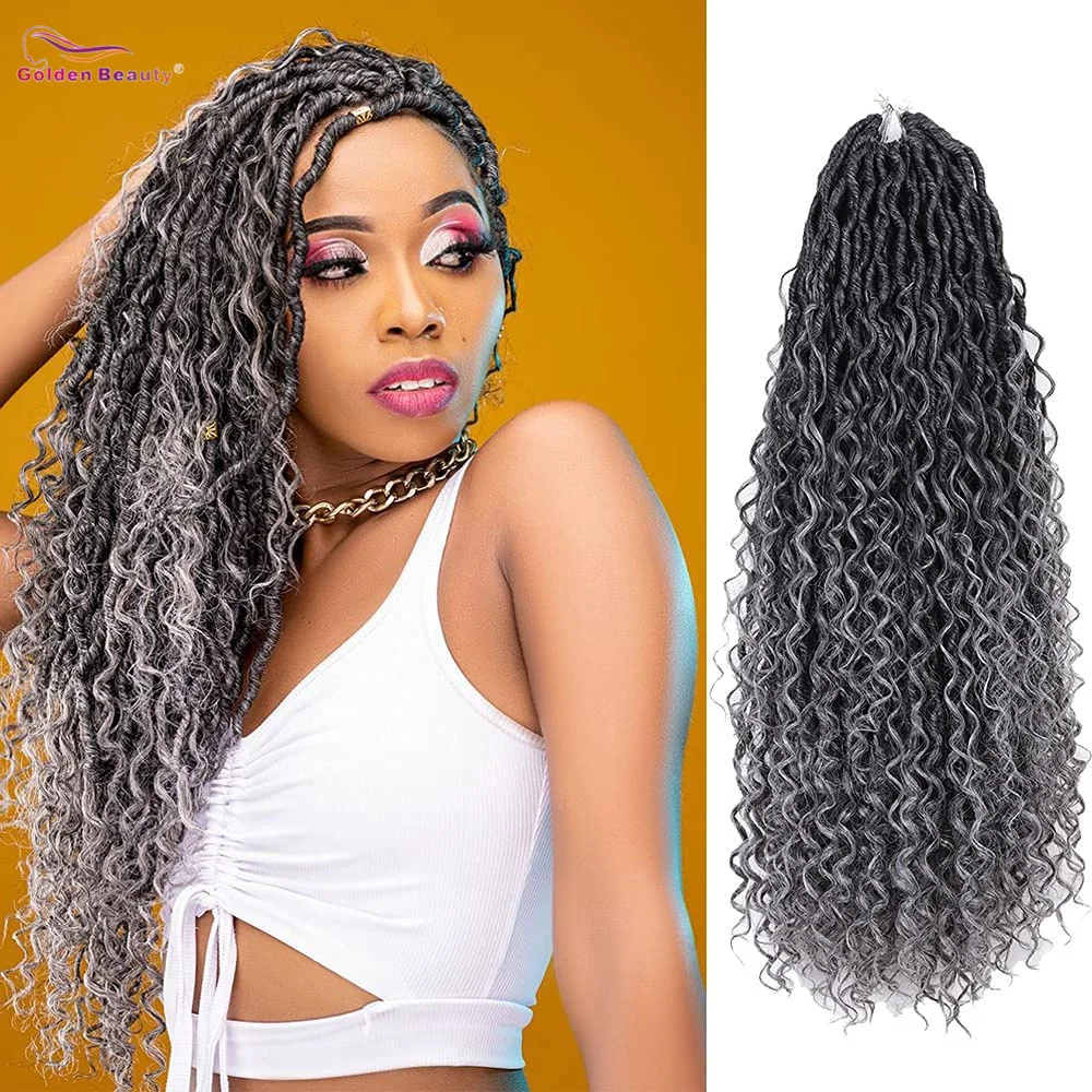 Golden Beauty Goddess Locs Ombre Faux Locs Crochet Hair 14-26Inch River Locs Curly End Pre Looped Braiding Hair Extensions 